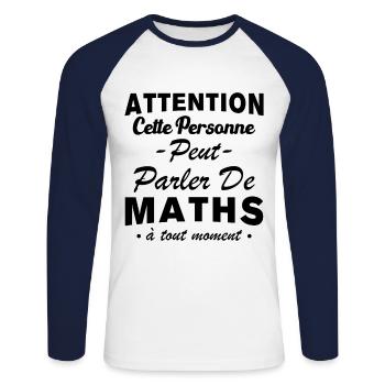 This person can talk about math at any time - Unisex Long Sleeve Baseball T-Shirt - white/navy - Front - Nik (191cm)
