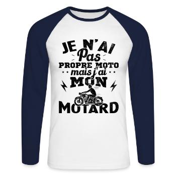 Je n'ai pas propre moto mais j'ai mon motard - T-shirt baseball manches longues Homme - blanc/marine - Devant - Nik (191cm)