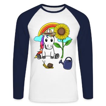 Unicorn Gardener Sunflower Hobby Gardener Snail - Unisex Long Sleeve Baseball T-Shirt - white/navy - Front - Nik (191cm)