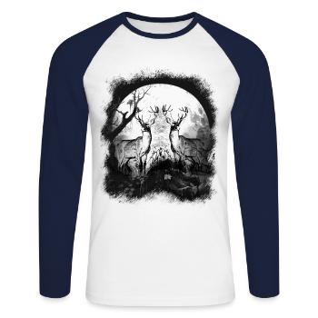 Cerf Suède Finlande Norvège Nature - T-shirt baseball manches longues Homme - blanc/marine - Devant - Nik (191cm)