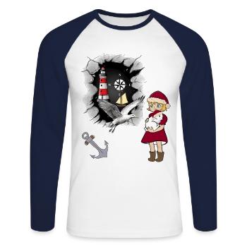 maritime, Christmas, Coast, North Sea, Baltic Sea - Unisex Long Sleeve Baseball T-Shirt - white/navy - Front - Nik (191cm)