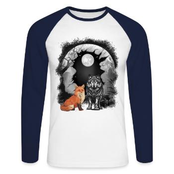 Forest Fox Foxes Wolf Wolves Mystical Fairy Tale Child - Unisex Long Sleeve Baseball T-Shirt - white/navy - Front - Nik (191cm)