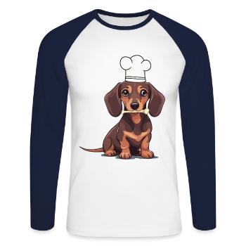 Dackel Hund Hunde Koch Köche Köchin Gastgeber - Unisex Baseballshirt langarm - Weiß/Navy - Vorne - Nik (191cm)