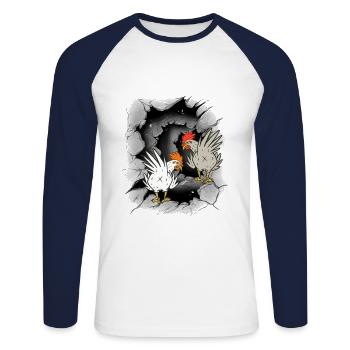Huhn Hühner Henne Hennen Hahn Hähne - Unisex Baseballshirt langarm - Weiß/Navy - Vorne - Nik (191cm)