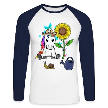 Unicorn Gardener Nature Garden Sunflower Child - Unisex Long Sleeve Baseball T-Shirt - white/navy - Front - Nik (191cm)