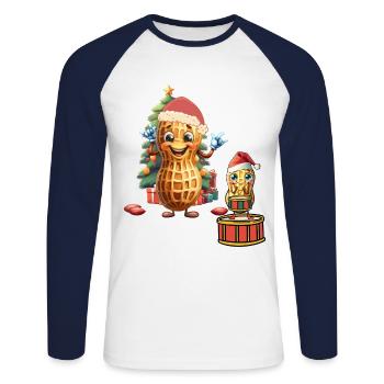 Cacahuète Noël Noël Père Noël - T-shirt baseball manches longues Homme - blanc/marine - Devant - Nik (191cm)