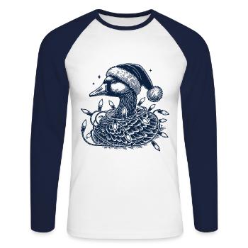 Weihnachtsgans Tollpatsch Mit Lichterkette - Unisex Baseballshirt langarm - Weiß/Navy - Vorne - Nik (191cm)