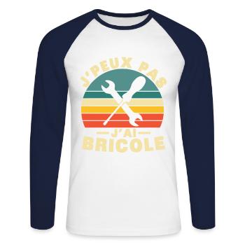 Je peux pas j'ai bricole Humour cadeau - T-shirt baseball manches longues Homme - blanc/marine - Devant - Nik (191cm)
