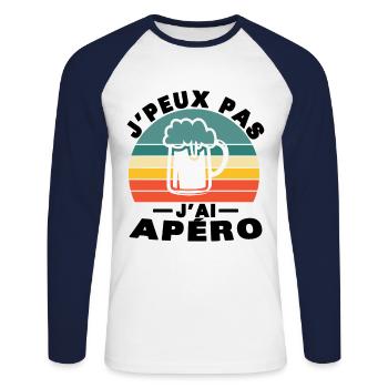 Ich kann kein Vintage-Aperitif-Humor-Geschenk haben - Unisex Baseballshirt langarm - Weiß/Navy - Vorne - Nik (191cm)