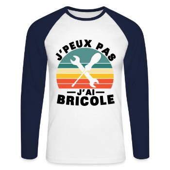 Je peux pas j'ai bricole Humour cadeau - T-shirt baseball manches longues Homme - blanc/marine - Devant - Nik (191cm)