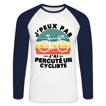 Ich kann nicht, ich fahre einen Radfahrer an - Unisex Baseballshirt langarm - Weiß/Navy - Vorne - Nik (191cm)