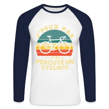 Ich kann nicht, ich fahre einen Radfahrer an - Unisex Baseballshirt langarm - Weiß/Navy - Vorne - Nik (191cm)