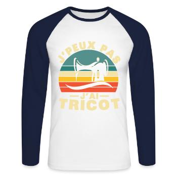 Ich kann kein Humor-Geschenk stricken - Unisex Baseballshirt langarm - Weiß/Navy - Vorne - Nik (191cm)