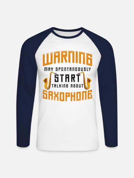Saxophone Warning May - Unisex Baseballshirt langarm - Weiß/Navy