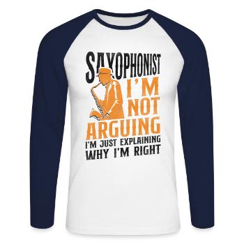 Saxophoniste Saxophoniste Je ne suis pas - T-shirt baseball manches longues Homme - blanc/marine - Devant - Nik (191cm)