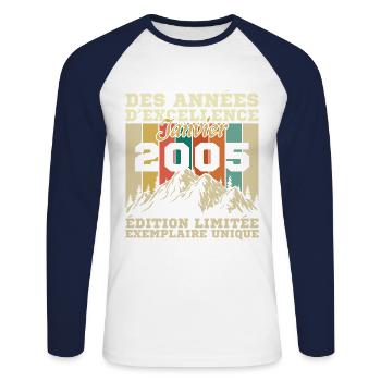 20 Years Birthday Gift Born In January 2005 - Unisex Long Sleeve Baseball T-Shirt - white/navy - Front - Nik (191cm)