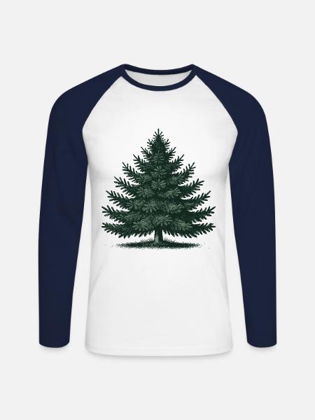 Christmas Christmas Tree Illustration - Unisex Long Sleeve Baseball T-Shirt - white/navy