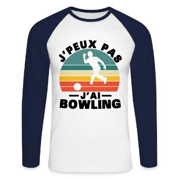 Ich kann nicht bowlen - Unisex Baseballshirt langarm - Weiß/Navy - Vorne - Nik (191cm)