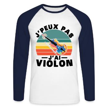 Ich kann keine Geige haben - Unisex Baseballshirt langarm - Weiß/Navy - Vorne - Nik (191cm)