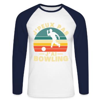 Ich kann nicht bowlen - Unisex Baseballshirt langarm - Weiß/Navy - Vorne - Nik (191cm)