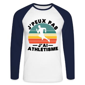 I can't I have athletics - Unisex Long Sleeve Baseball T-Shirt - white/navy - Front - Nik (191cm)
