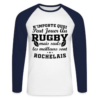 Rugby La Rochelle supporter rochelais club rugby - T-shirt baseball manches longues Homme - blanc/marine - Devant - Nik (191cm)