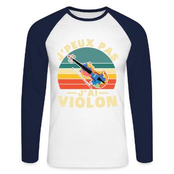 Ich kann keine Geige haben - Unisex Baseballshirt langarm - Weiß/Navy - Vorne - Nik (191cm)