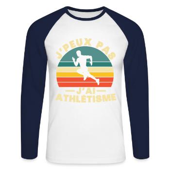 I can't I have athletics - Unisex Long Sleeve Baseball T-Shirt - white/navy - Front - Nik (191cm)