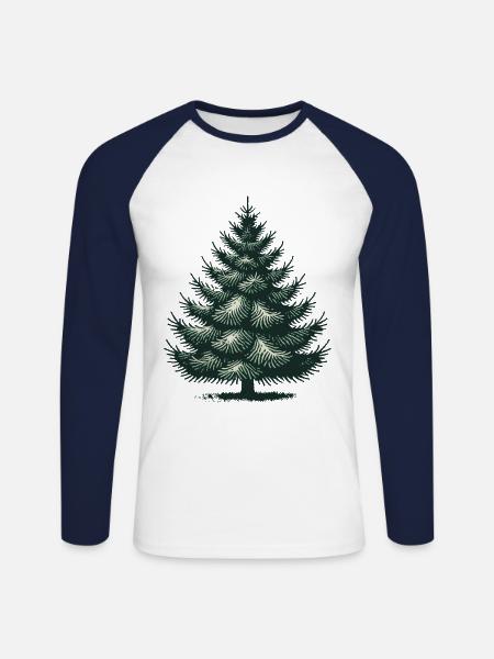 Christmas Christmas Tree Illustration - Unisex Long Sleeve Baseball T-Shirt - white/navy