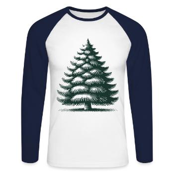Traditioneller Weihnachtsbaum Illustration - Unisex Baseballshirt langarm - Weiß/Navy - Vorne - Nik (191cm)
