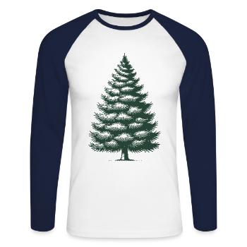 Traditioneller Weihnachtsbaum Illustration - Unisex Baseballshirt langarm - Weiß/Navy - Vorne - Nik (191cm)