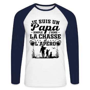 Je suis un papa simple j'aime la chasse et l'apéro - T-shirt baseball manches longues Homme - blanc/marine - Devant - Nik (191cm)