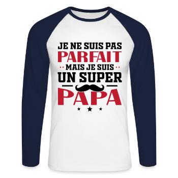 Pas Parfait Mais Je Suis Un Super Papa - T-shirt baseball manches longues Homme - blanc/marine - Devant - Nik (191cm)