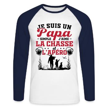 Je suis un papa simple j'aime la chasse et l'apéro - T-shirt baseball manches longues Homme - blanc/marine - Devant - Nik (191cm)