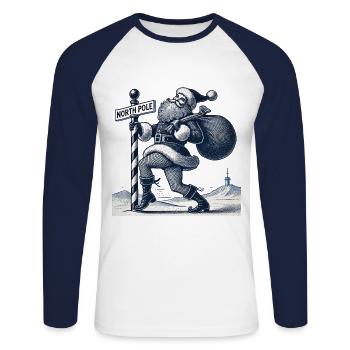 Drôle de Noël pole dance Père Noël - T-shirt baseball manches longues Homme - blanc/marine - Devant - Nik (191cm)