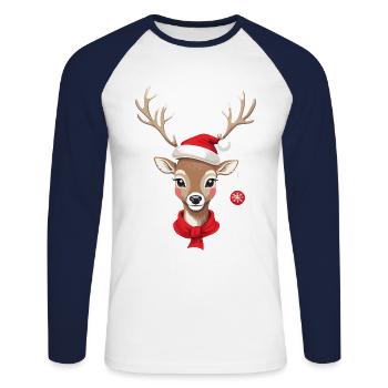 Renne de Noël avec chapeau - T-shirt baseball manches longues Homme - blanc/marine - Devant - Nik (191cm)