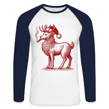 Rentier Papa Weihnachten Humorvoll - Unisex Baseballshirt langarm - Weiß/Navy - Vorne - Nik (191cm)