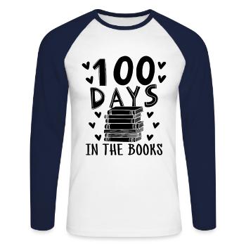100 Days In The Books Book Reading Bookworm - Unisex Long Sleeve Baseball T-Shirt - white/navy - Front - Nik (191cm)