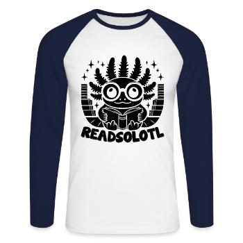 Readsolotl Axolotl Buch Bücher lesen Bücherwurm - Unisex Baseballshirt langarm - Weiß/Navy - Vorne - Nik (191cm)