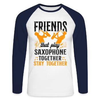 Saxophone Friends Besties Buddies - Unisex Long Sleeve Baseball T-Shirt - white/navy - Front - Nik (191cm)