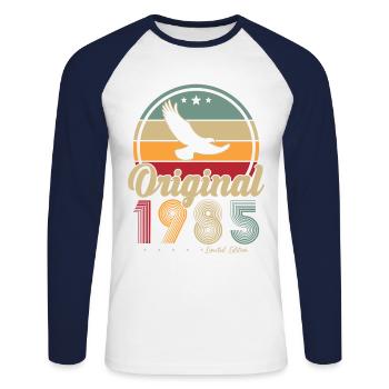 Original 1985 Vintage Cadeau d’anniversaire - T-shirt baseball manches longues Homme - blanc/marine - Devant - Nik (191cm)