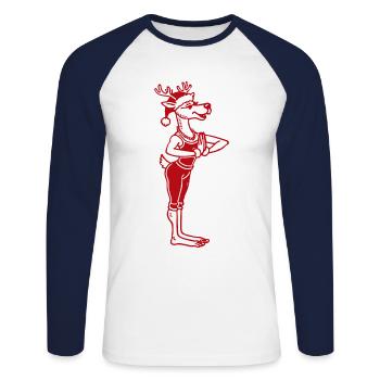 Christmas Yoga Reindeer Relaxation - Unisex Long Sleeve Baseball T-Shirt - white/navy - Front - Nik (191cm)