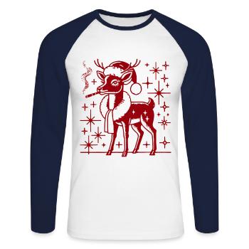 Maman renne de Noël - T-shirt baseball manches longues Homme - blanc/marine - Devant - Nik (191cm)