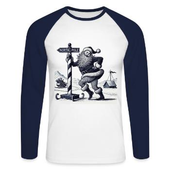 Drôle Père Noël Pole Dance Noël - T-shirt baseball manches longues Homme - blanc/marine - Devant - Nik (191cm)