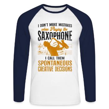 Saxophones I Don't Make Mistakes - Unisex Long Sleeve Baseball T-Shirt - white/navy - Front - Nik (191cm)