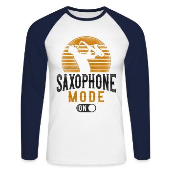Saxophone Saxophone Mode On - Unisex Long Sleeve Baseball T-Shirt - white/navy - Front - Nik (191cm)