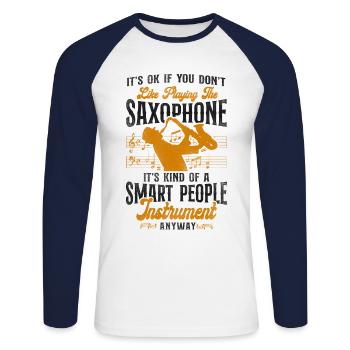 Saxophone It's Ok If You Don't - Unisex Baseballshirt langarm - Weiß/Navy - Vorne - Nik (191cm)