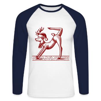 Yoga Reindeer Christmas Relaxed Celebration - Unisex Long Sleeve Baseball T-Shirt - white/navy - Front - Nik (191cm)