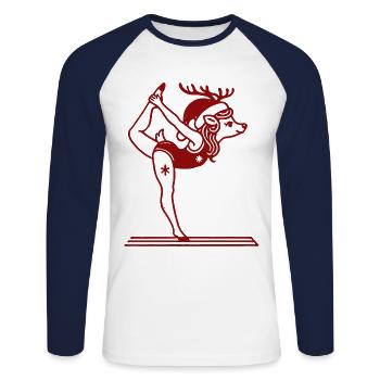 Funny Yoga Reindeer Christmas Relaxation - Unisex Long Sleeve Baseball T-Shirt - white/navy - Front - Nik (191cm)