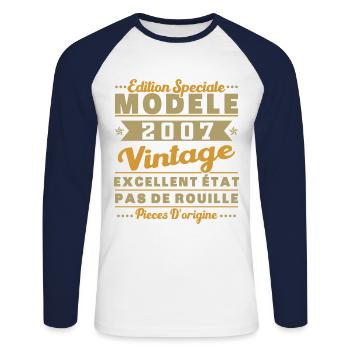 2007 Retro Vintage Module Birthday Gift - Unisex Long Sleeve Baseball T-Shirt - white/navy - Front - Nik (191cm)